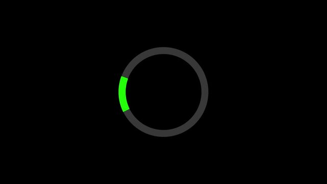 Circular loading animation on black background, rotating progress indicator loop, modern spinner preloader, buffering and waiting symbol for apps, websites