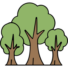 Fototapeta premium Three Stylized Green Trees with Brown Trunks Against a Black Background Simple Illustration