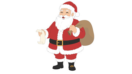 Traditional Santa Claus Full Figure Vector with Gift Bag and Waving Hand