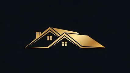 Sophisticated golden house roofs logo, representing premium real estate, stylish home design, and architectural excellence in property development