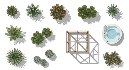 Collection of top down view greenery and architectural elements