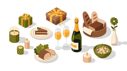 Elegant holiday feast with gifts and champagne in festive setting © vita_olivko