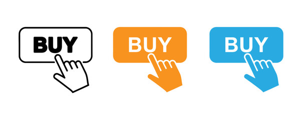 Buy now buttons with hand cursor in different styles and colors
