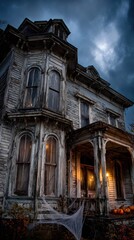 Eerie Haunted House Under Moonlight - A Spooky Halloween Night Scene.
