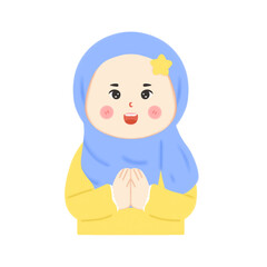 Cute Muslim Girl in Hijab Greeting Illustration