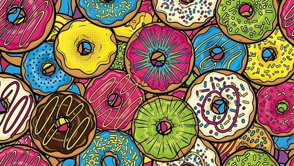 Colorful Donuts Background Delicious Assortment Sweet Treat Confection Illustration Design