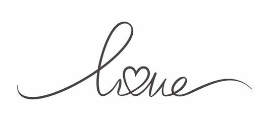 Love lettering with hearts continuous line drawing,typographic liner design