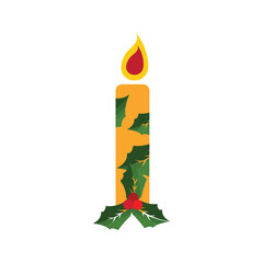 Festive Christmas candle with holly decoration design.