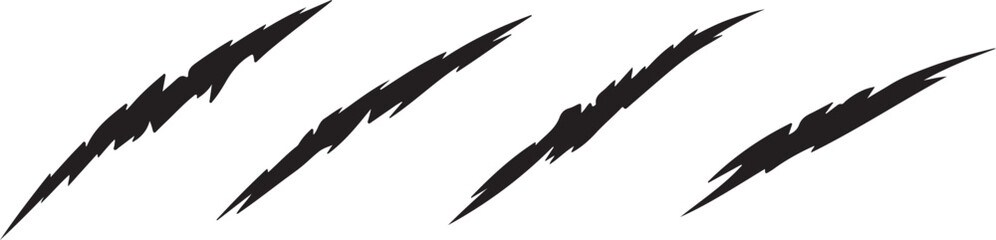 Obraz premium Four black rough claw scratch marks, symbolizing animal attack or danger in a graphic design element
