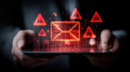 Email Security Threat - Digital Envelope with Warning Signs.