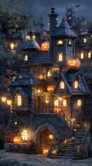 Enchanting Halloween Castle - A Spooky and Festive Nighttime Scene.