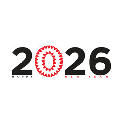 2026 Happy New Year Geometric Red Circle Logo. Bold Minimalist Overlapping Typography Vector Design Template.
