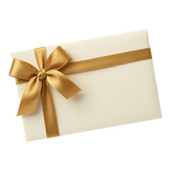 Cream Colored Gift Card with Golden Ribbon Presenting Luxurious Surprise and Elegance Celebrating Special Occasion Presenting Voucher