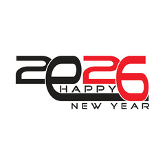 2026 Happy New Year Modern Overlapping Typography. Minimalist Bold Black and Red Digital Vector Logo Design Template.