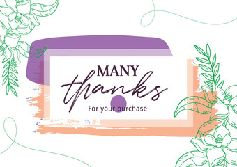 Many thanks for your purchase vector card design with hand-drawn magnolia flowers, leaves, and abstract colorful brush strokes © Creative Pixy