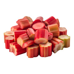 Freshly cut rhubarb pieces on transparent backdrop ideal for healthy cooking and seasonal fruit based advertisements