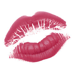 Glossy Pink Lipstick Kiss Mark Stain on Transparent Background Makeup Beauty Cosmetic Impression Feminine Lips Fashionable Design