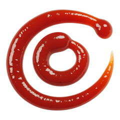 Ketchup swirl top view on transparent background with glossy texture used as condiment or ingredient for hamburgers and sandwiches