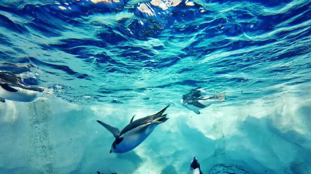 ペンギンの泳ぐ水中の風景