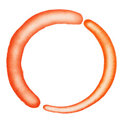 Orange watercolor circle frame painted with brush strokes with round shapes for product banner and abstract background template