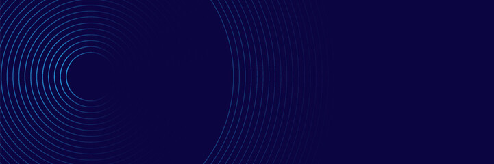 Abstract blue glowing geometric lines on dark blue background. Modern shiny blue circle lines pattern. Futuristic technology concept. Suit for cover, poster, banner, brochure, header, website