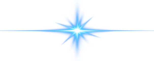 Star glow rays of blue light on transparent background.Overlay template light star png.	

