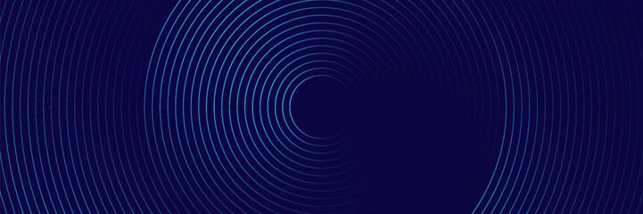 Abstract blue glowing geometric lines on dark blue background. Modern shiny blue circle lines pattern. Futuristic technology concept. Suit for cover, poster, banner, brochure, header, website