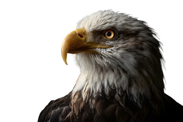 Fototapeta premium Majestic bald eagle profile portrait, symbol of freedom and power in nature isolated on white background
