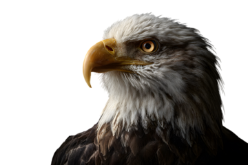 Majestic bald eagle profile portrait, symbol of freedom and power in nature isolated on white background