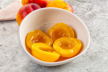 Sweet juicy canned peaches dessert