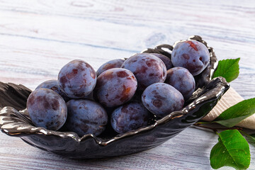 Juicy sweet ripe blue plums