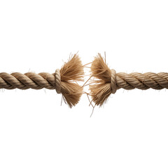 Torn rope isolated on transparent backdrop symbolizing stress tension and breaking points in projects or relationships