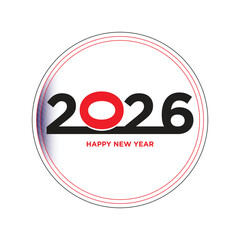 2026 Happy New Year Circle Badge Design, Minimalist Clean Typography Logo Emblem, Modern Seal and Sticker Template Vector Illustration