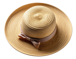  Elegant Straw Beach Hat With Top Ribbon Close-Up PNG.