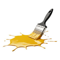 Yellow paint splashing with brush on transparent background for artistic creations or renovation projects and art concepts