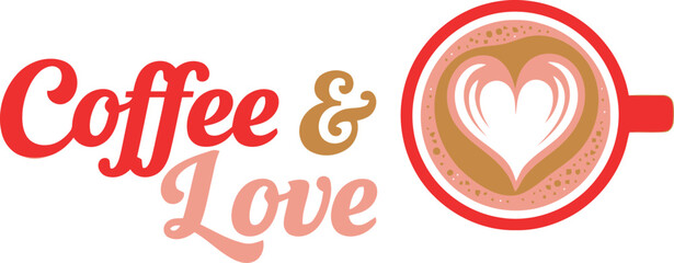 Coffee love heart latte art in red cup romantic morning beverage design
