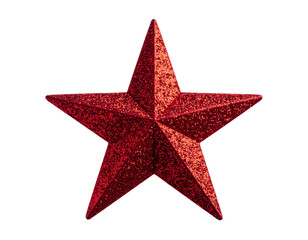  Floating Red Glitter Star, Slight Rotation, Top-Down View, Isolated on Transparent Background
