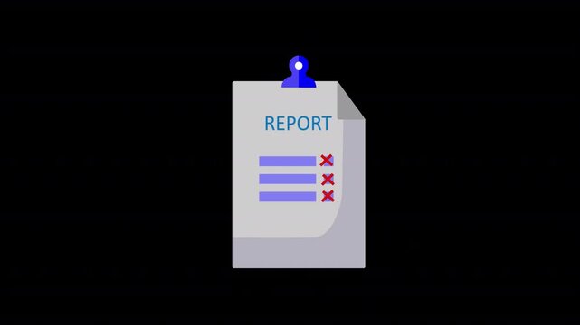 Business footage report document marked with X, symbolizing rejection, failure, invalid analysis, and disqualification in alpha channel
