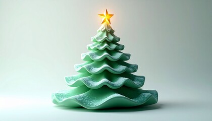A Festive Mint Green Frosted Christmas Tree with a Glowing Star Topper on a Plain Background