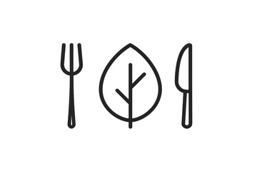 Healthy eating concept showing cutlery with a green leaf in between, representing vegan and vegetarian diet options