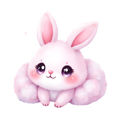 Kawaii Cloud-Shaped Animal Watercolor Clipart &ndash; Pastel Cute Cloud Panda, Bunny, Hedgehog, Owl, Fox, Seal, Kitten, Lamb, Elephant & Penguin &ndash; Soft Fluffy Pastel Creatures PNG