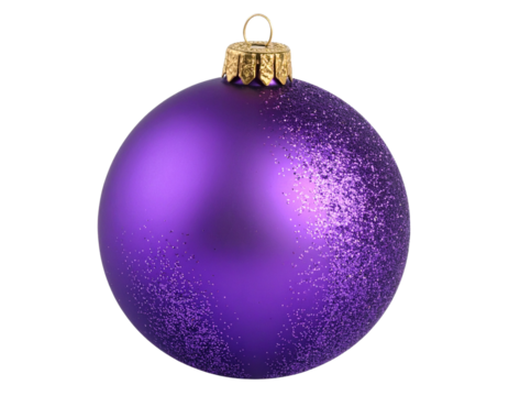 Matte Purple Christmas Bauble with Glitter Accents, Angled Side View, Isolated on Transparent Background. - Powered by Adobe