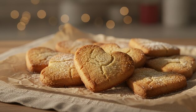 Valentine's Day Heart shaped cookies dusted with powdered sugar   - Powered by Adobe