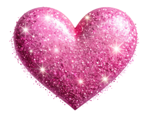 Pink Glitter Heart With Shiny Sparkles Isolated on Transparent Background.