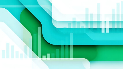 Abstract flow background with digital bar charts and gradient turquoise and green shapes for technology design