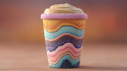 Groovy style coffee cup mock-up with psychedelic patterns retro vintage design beverage drink morning routine generated ai