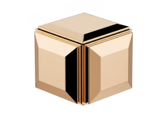 Golden metallic 3d abstract cube isolated on transparent background for logo design, branding, and graphic elements