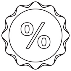 Outline percent symbol inside a stylized circular badge icon design