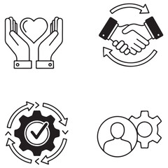 Obraz premium Conceptual Outline Icons for Collaboration, Process, Care, and Management