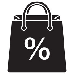Black Shopping Bag Icon with White Percent Symbol Design